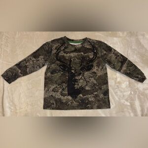 John Deere Green Camo Long Sleeve Tee with Black Deer Silhouette